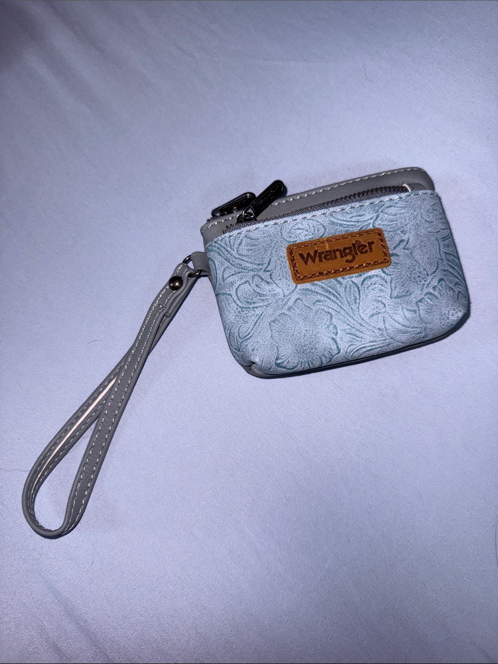Wrangler Light Blue Floral Embossed Wristlet